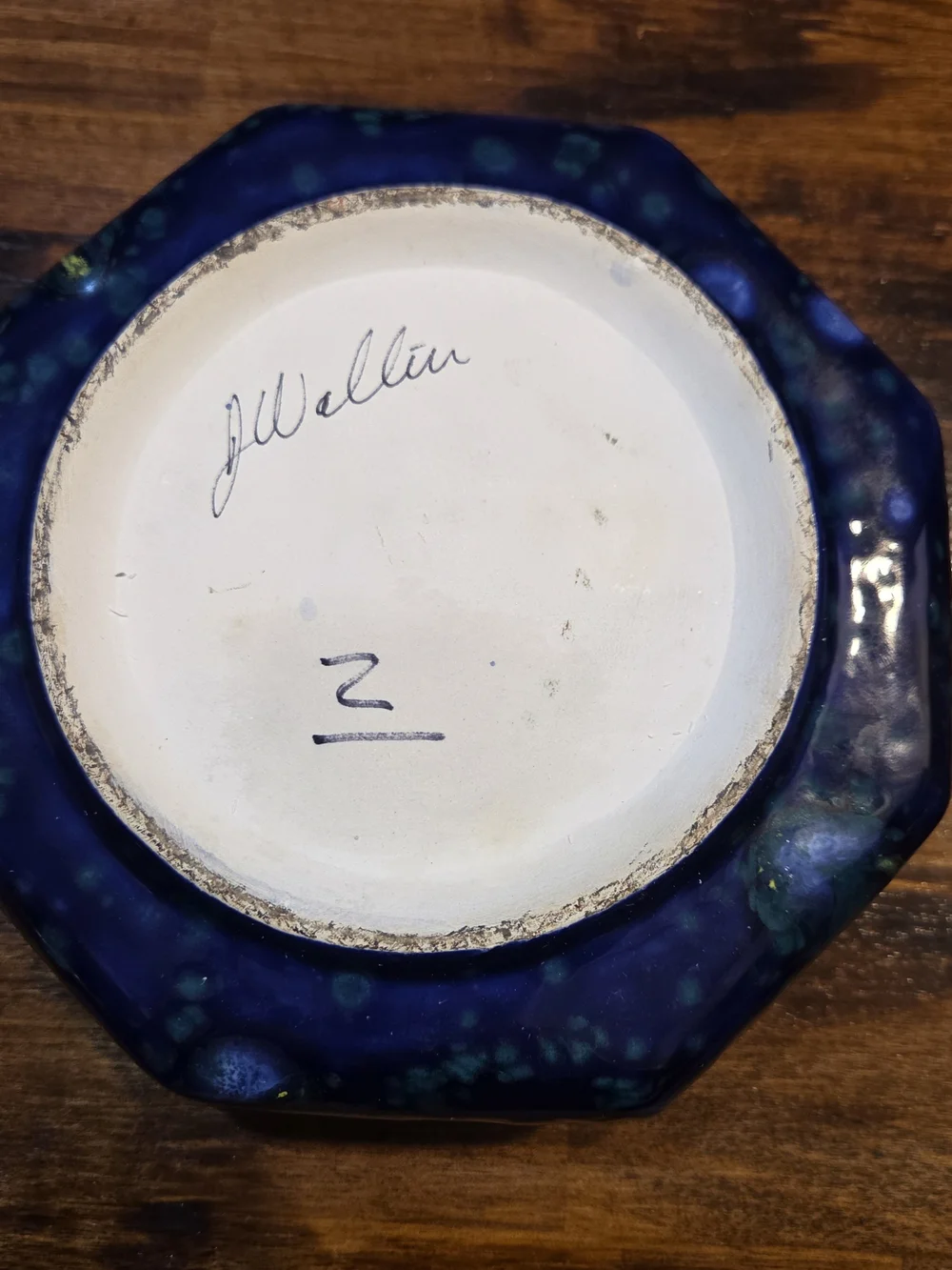 Signed, Handmade Blue Art Pottery Flower Frog Mint condition Medium Sized 7